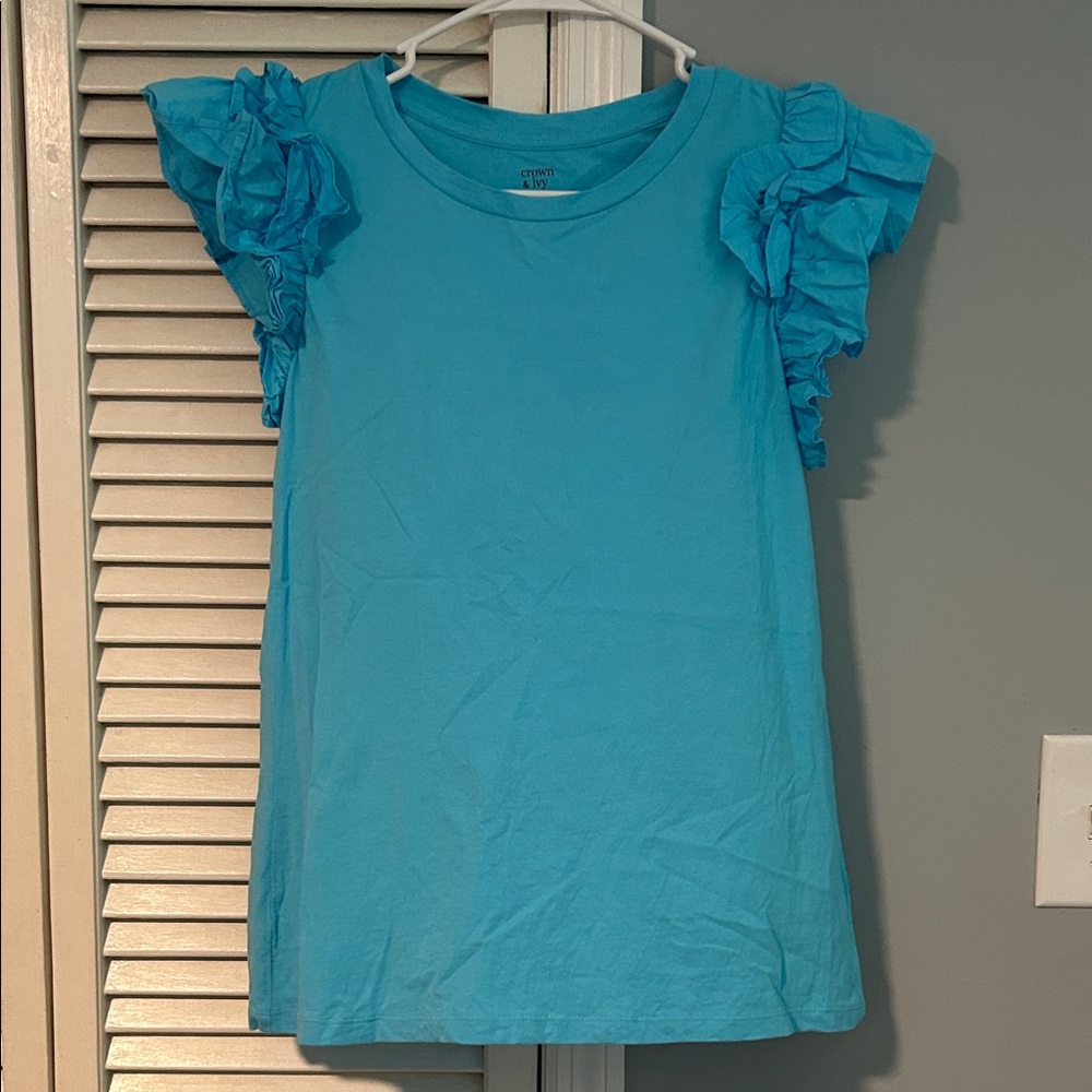 Turquoise ruffle blouse